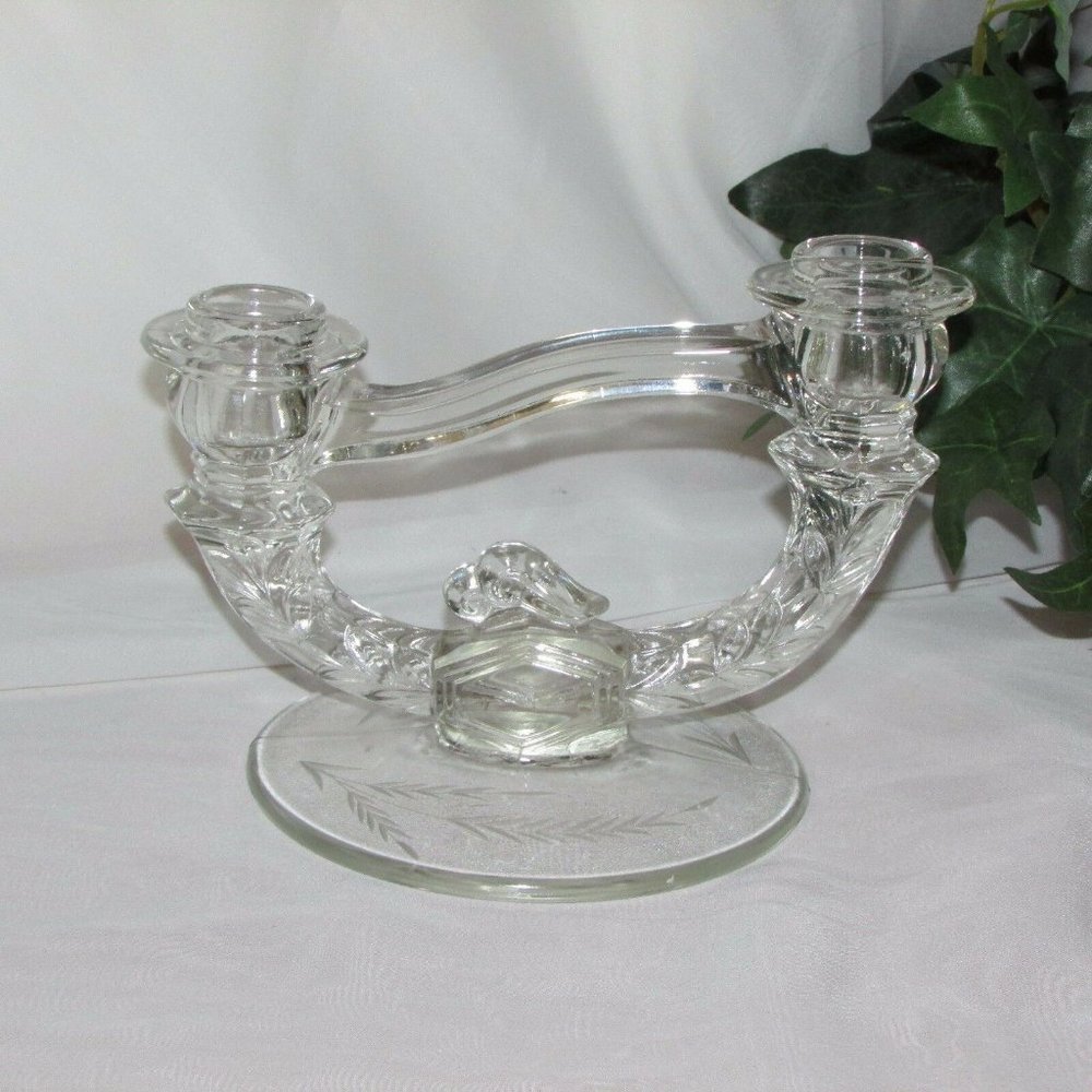 Vintage Indiana Glass Candelabra Two Branch Taper Candle Holder Bohemian Decor